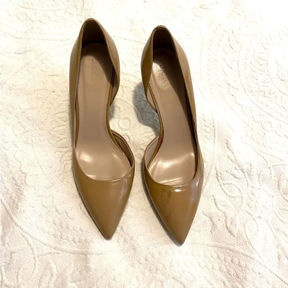 J. Crew size 7.5 Neutral Beige Pointed Toe Patent Leather Pumps Heels